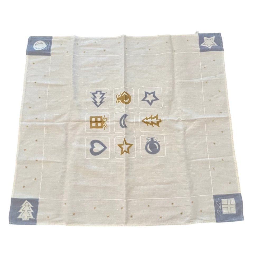 Vintage Halbleinen Square Tablecloth Christmas Holiday 31 X 34” Blue‎ Gold White